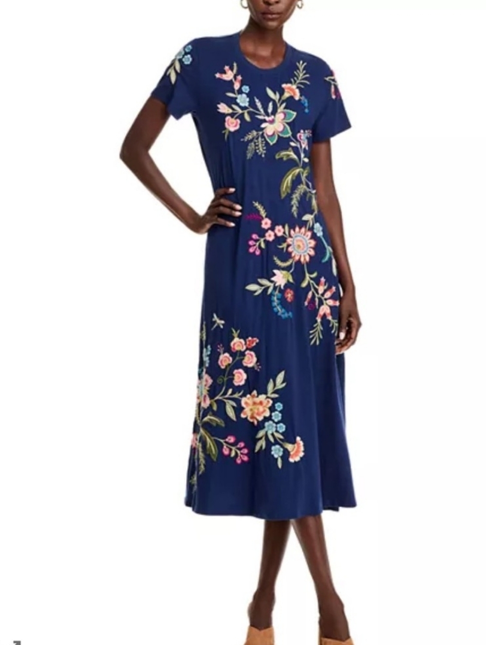 Johnny Was Gracey Crew Neck Swing Dress Womens XXS Embroidered Floral Butterfly - Picture 1 of 17